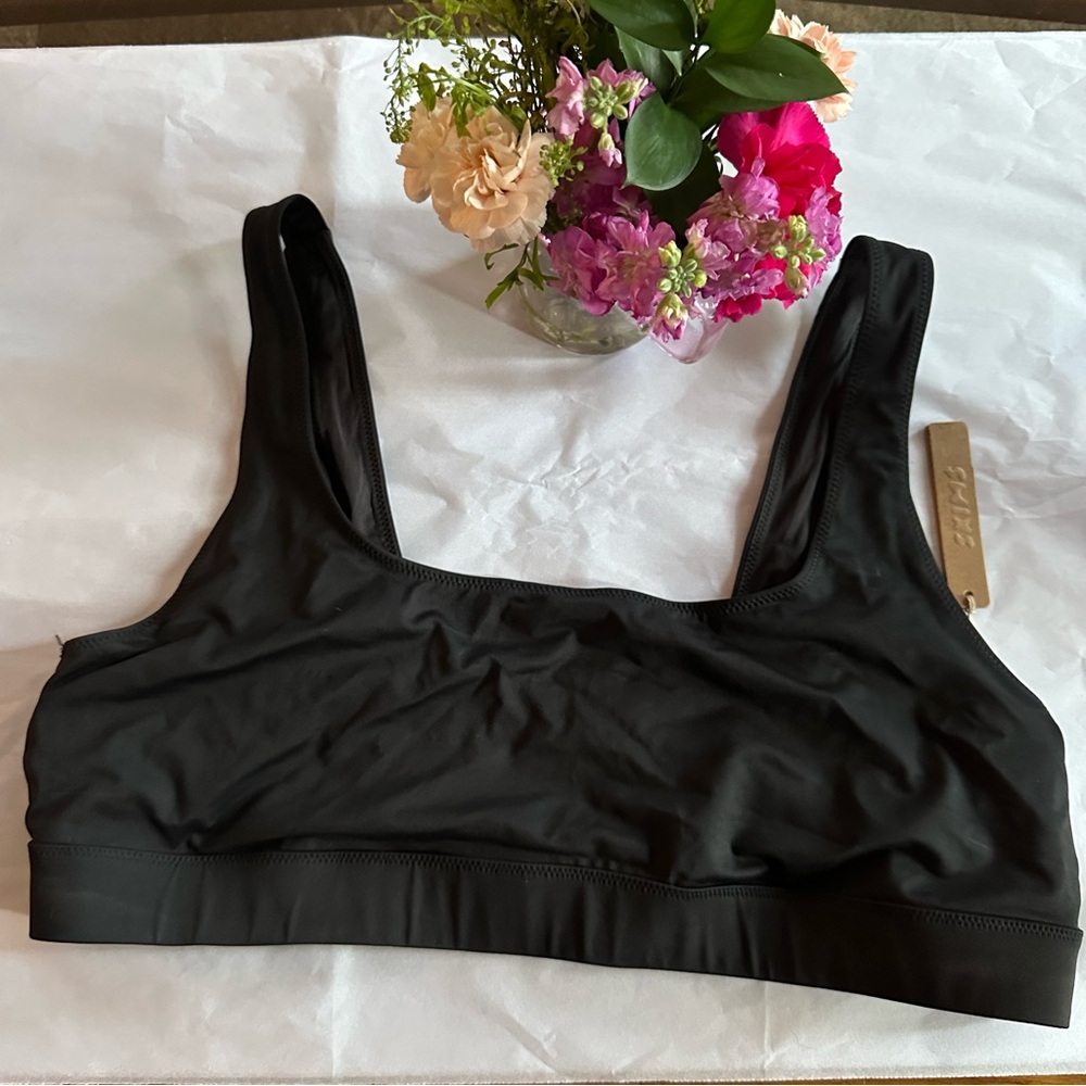 Skims Swim Scoop-Neck Recycled Stretch-Nylon Bikini Top - 3X, Onyx